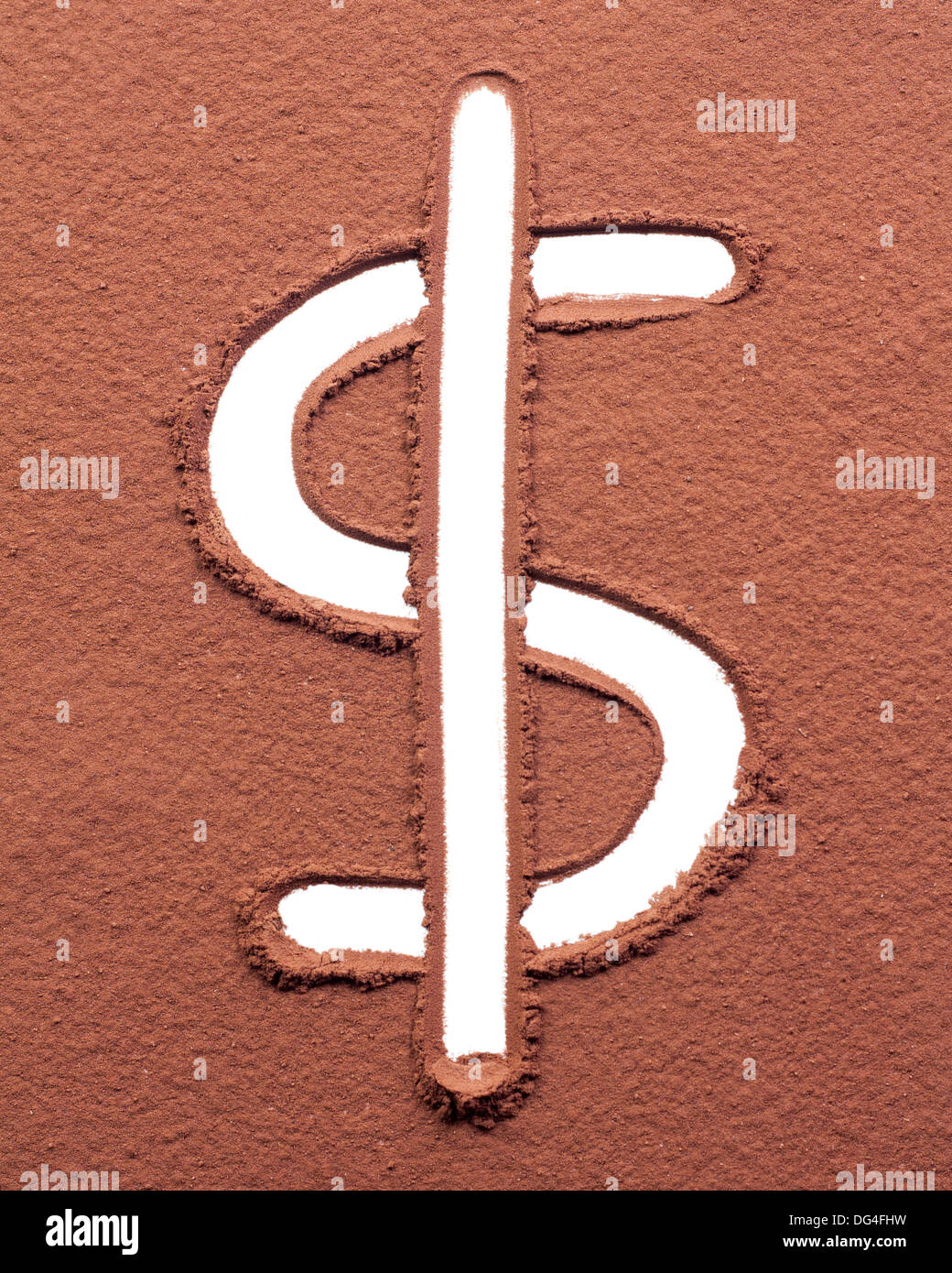 Dollar symbole dessiné sur le cacao en poudre Banque D'Images
