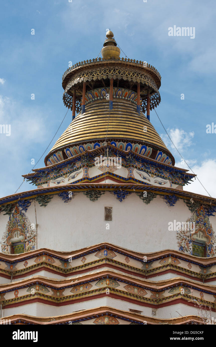 Détail de la toiture de la monastère de Pelkhor Chode au Tibet Banque D'Images