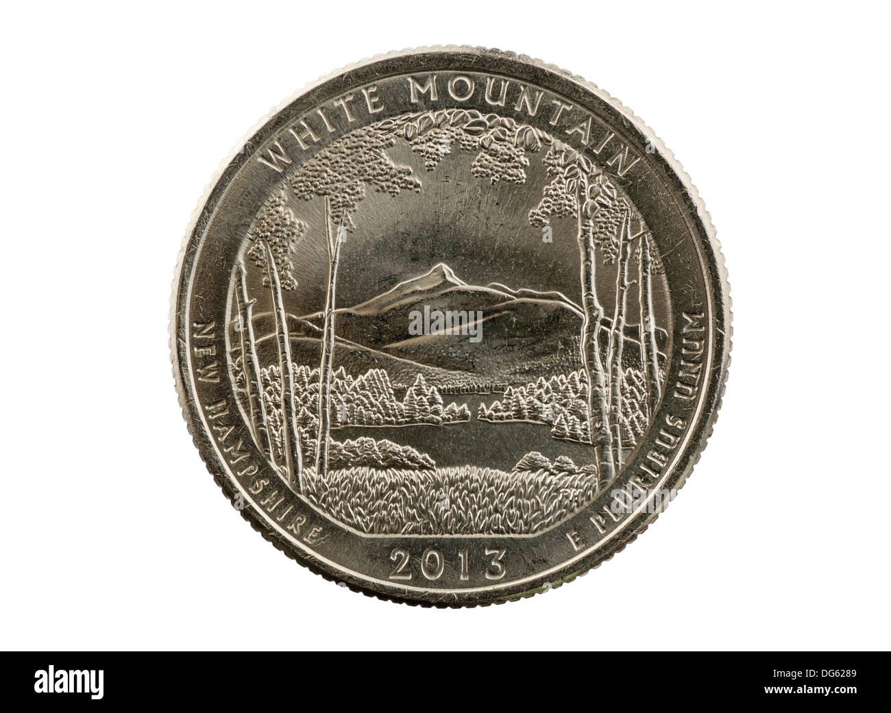 La Montagne Blanche New Hampshire trimestre commémorative coin isolated on white Banque D'Images