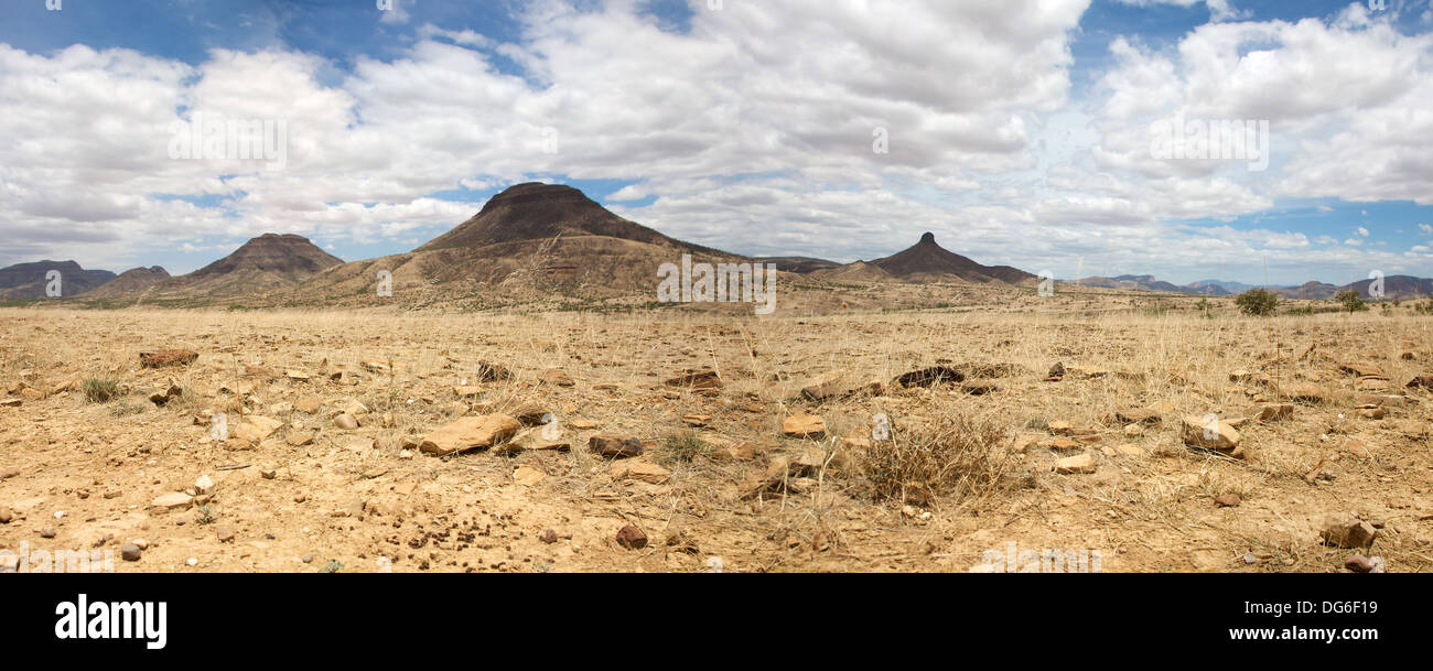 Réserve de chasse Kaokoland en Namibie, piste de sable allant vers la Côte des Squelettes Desert avec un ciel bleu Banque D'Images