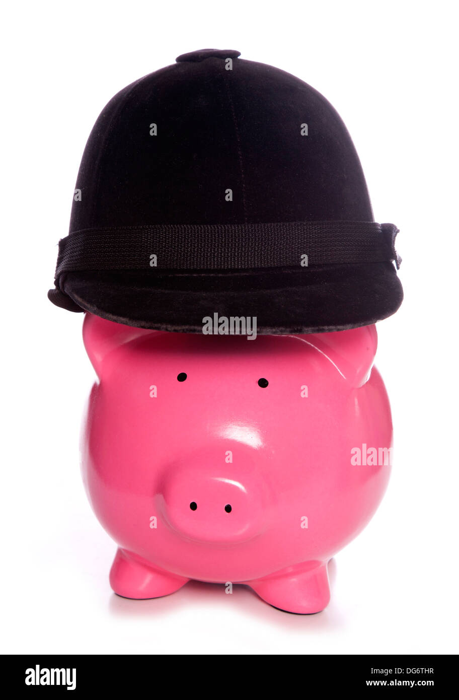 Piggy Bank wearing une équitation hat dentelle Banque D'Images