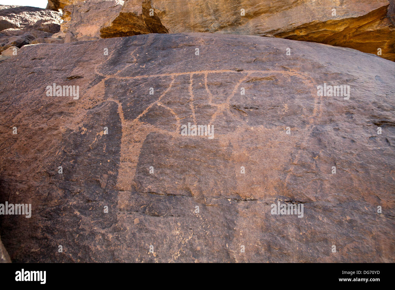 Rock Art à Ait Herbil près du village de Eghir dans l'Anti-Atlas, dans le sud du Maroc, l'Afrique du Nord Banque D'Images