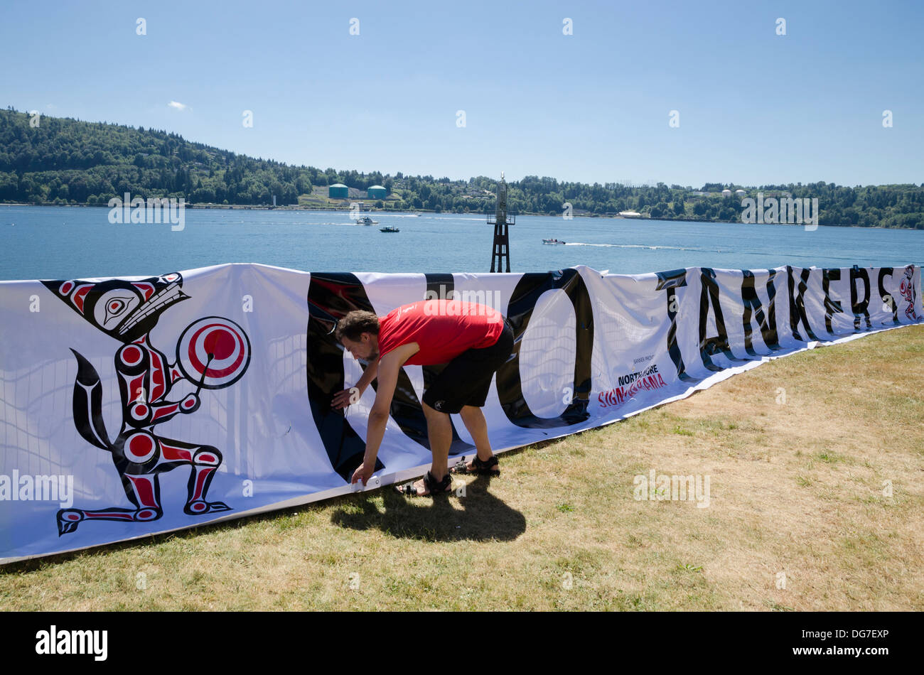 Pas de bannière des pétroliers sur la mer des Salish, le rassemblement estival 2013, Whey-Ah-Wichen (Cates Park) N. Vancouver, Colombie-Britannique, Canada Banque D'Images