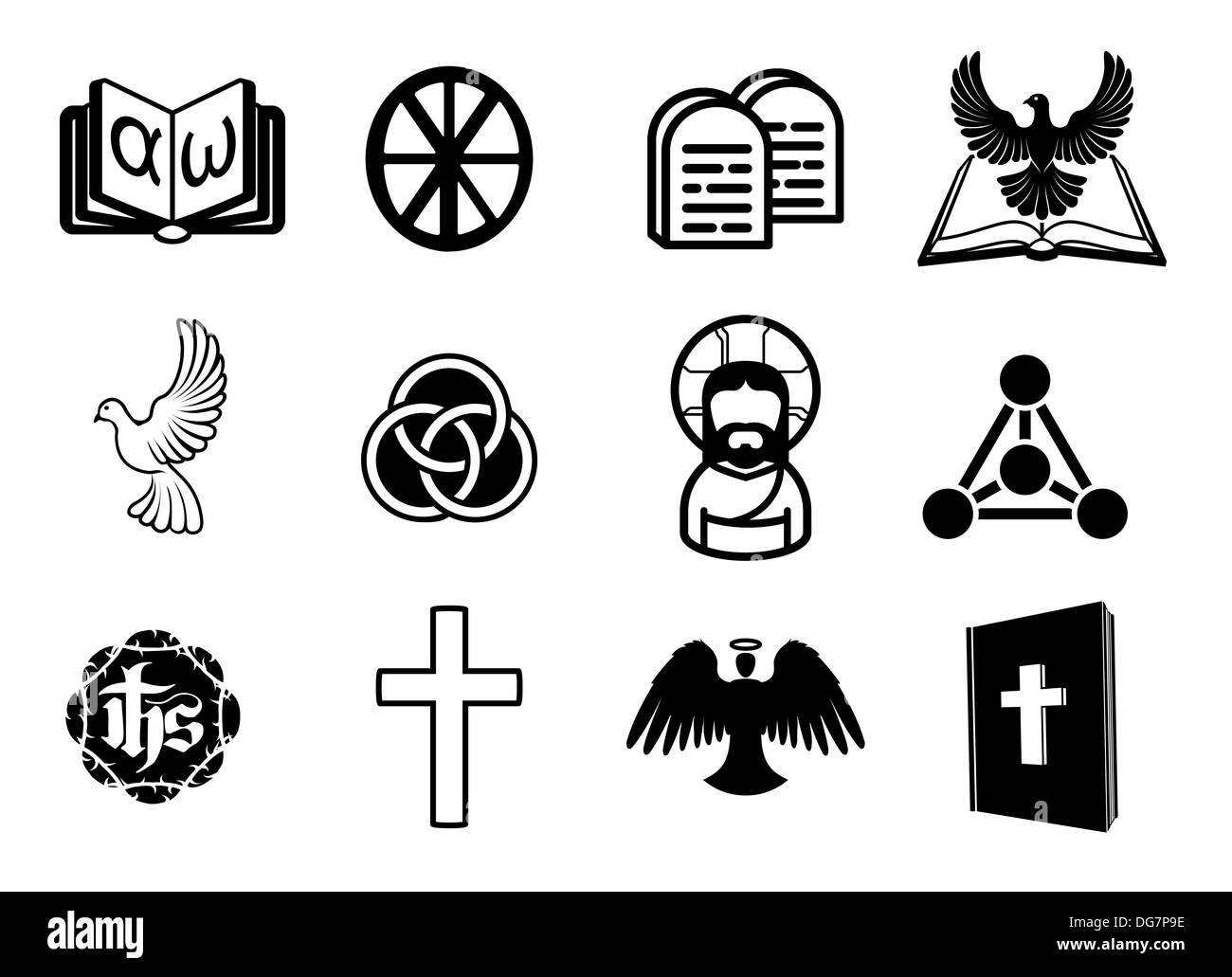Un ensemble d'icônes religieuses chrétiennes avec des signes et symboles relatifs à des thèmes chrétiens Banque D'Images