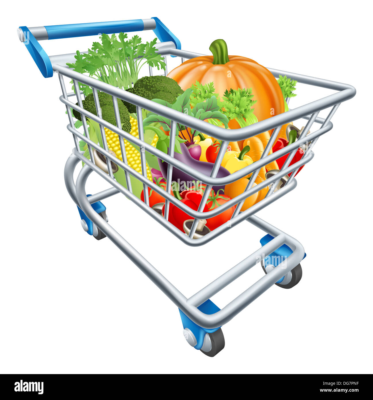 Une illustration d'un panier chariot plein de légumes frais et sain Banque D'Images