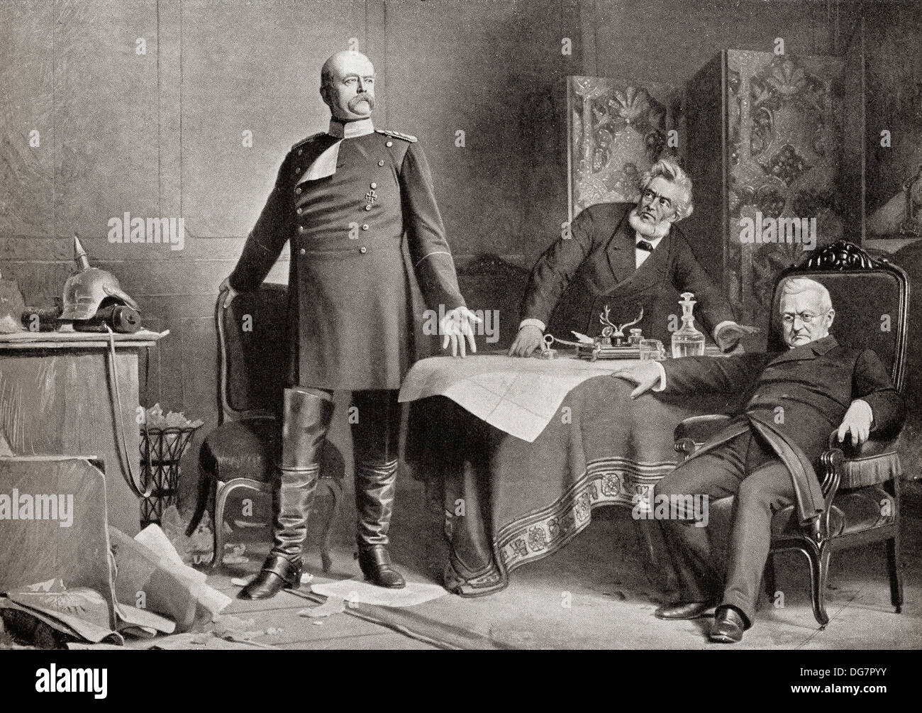 Otto von Bismarck, gauche, et Adolphe Thiers, assis à droite, au château de Versailles, France, 1871. Banque D'Images