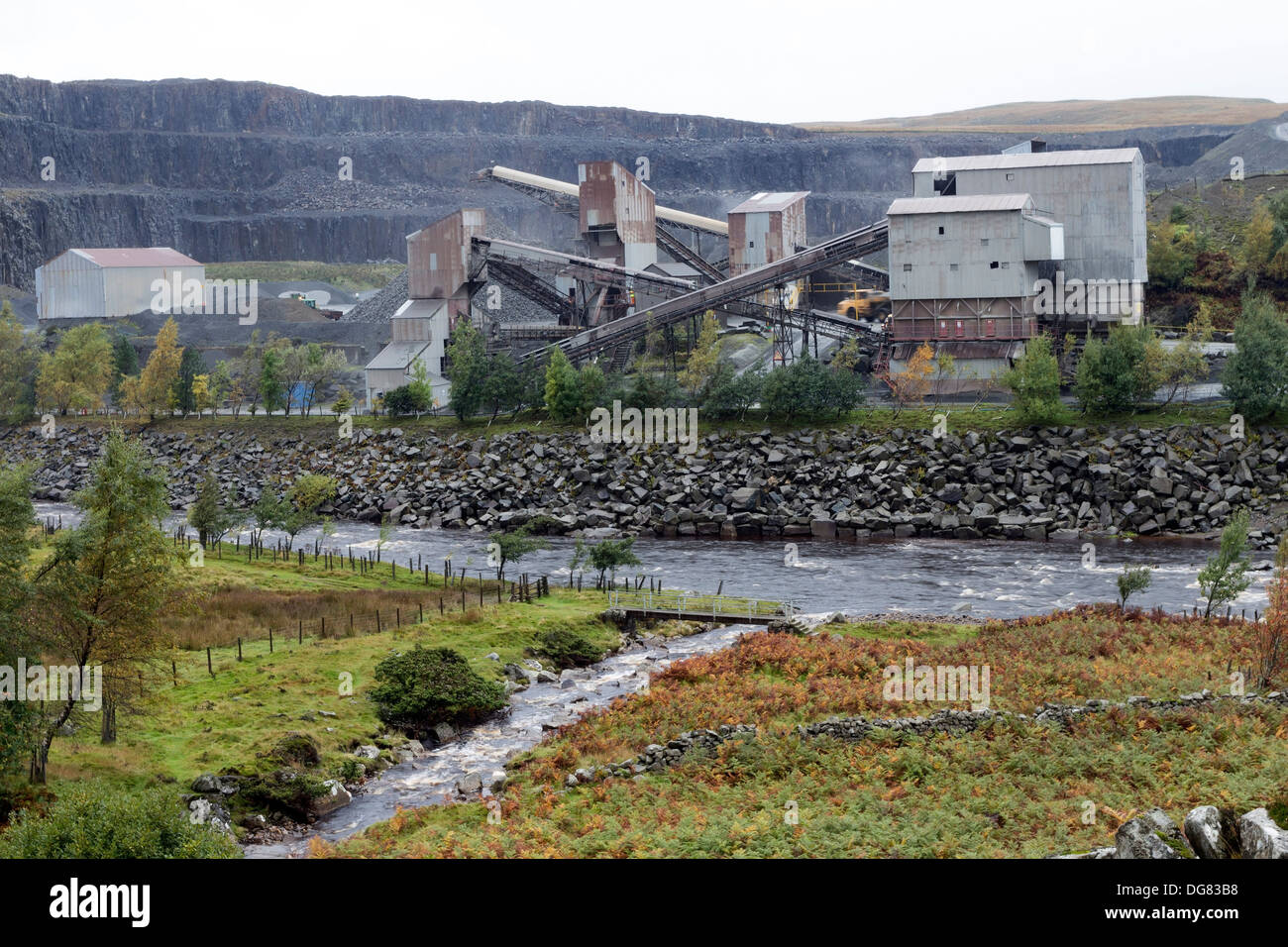 La Rivière Tees et pont sur le sentier Pennine Way avec la vigueur Garth en arrière-plan de carrière Teesdale County Durham UK Banque D'Images