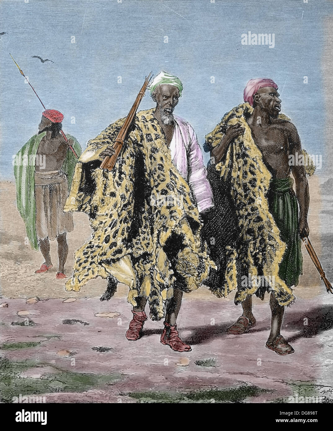 L'Afrique. La peau, les commerçants arabes c. 1880. La Tanzanie. La gravure. Plus tard la couleur. 19e siècle. Banque D'Images