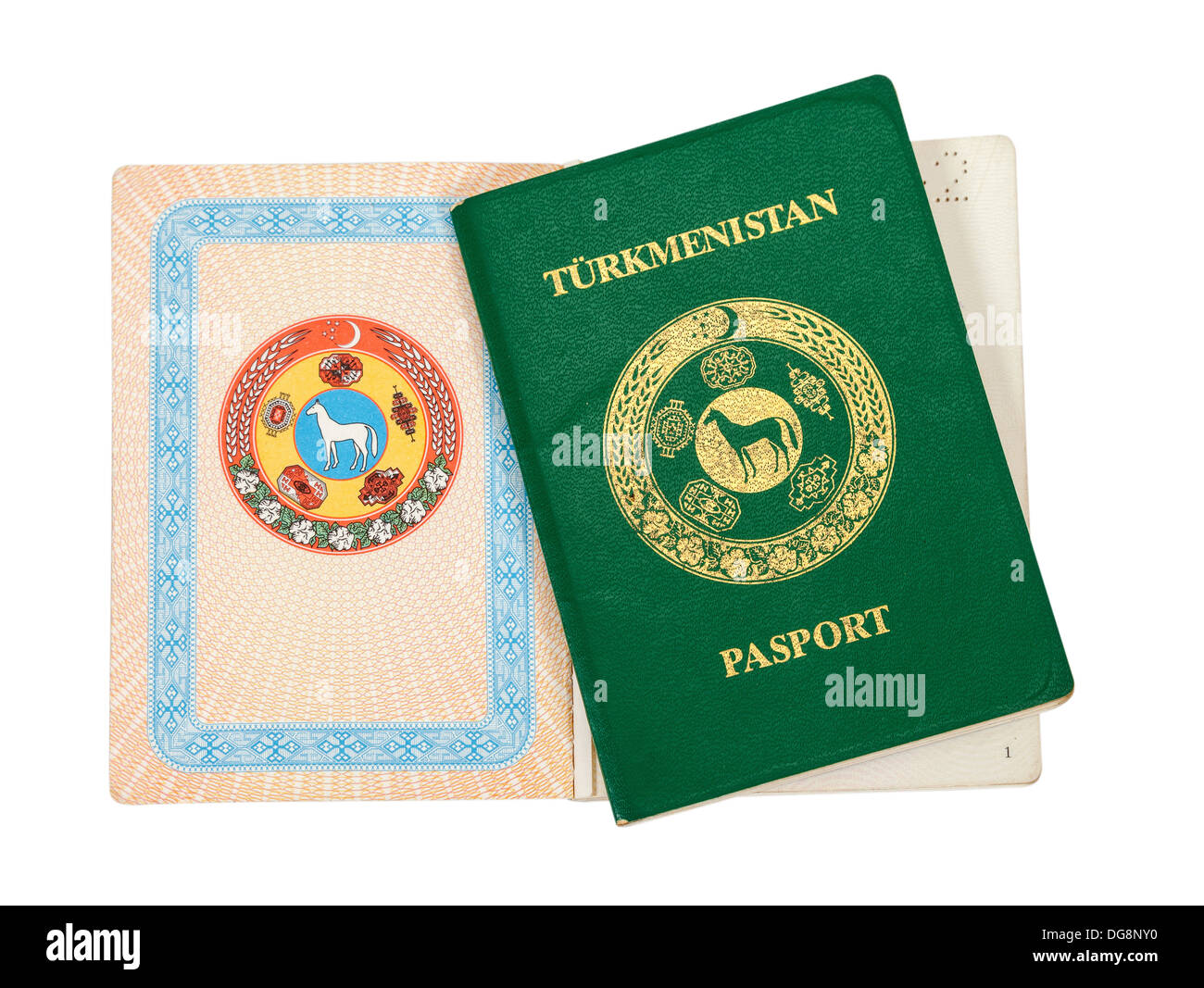 Passeport Turkménistan isolé sur fond blanc Banque D'Images