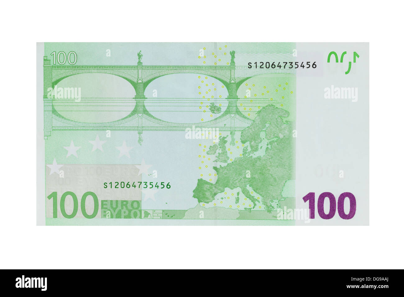 Une centaine d'euros sur un fond blanc Banque D'Images