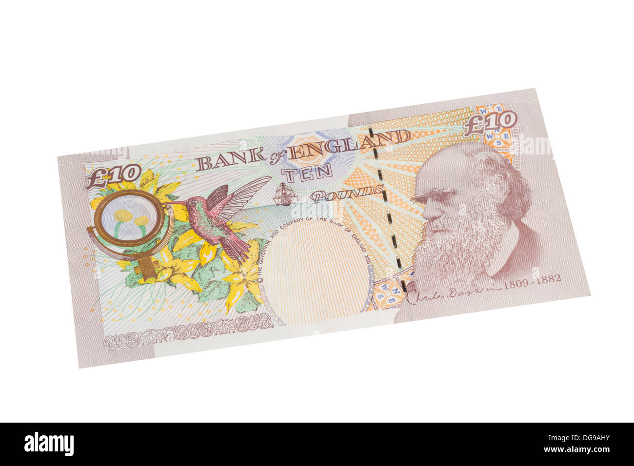 Note de dix livres en anglais sur un fond blanc Banque D'Images