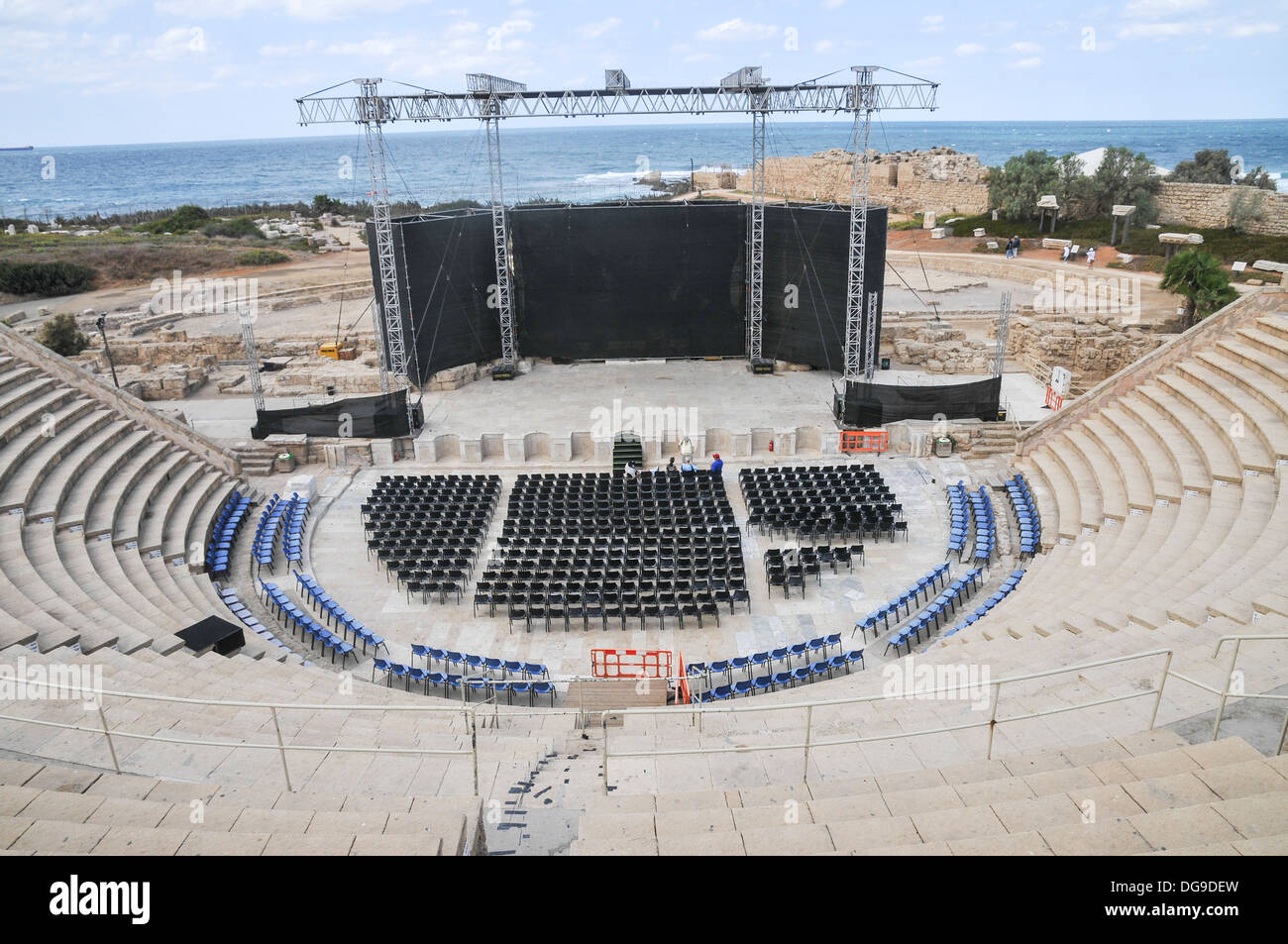 Israël, Césarée, l'amphithéâtre, sur la rive sud de la ville actuellement utilisés pour des spectacles en plein air Banque D'Images