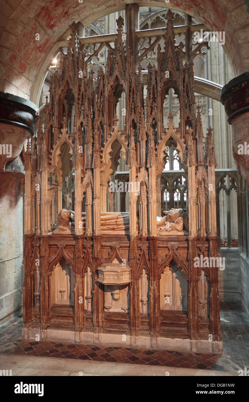 La tombe du roi Édouard II à l'intérieur de la cathédrale de Gloucester, Gloucester, Glous, UK. Banque D'Images