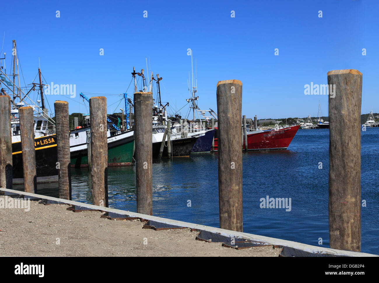 Les bateaux de pêche commerciale du Port de Montauk Long Island New York Banque D'Images