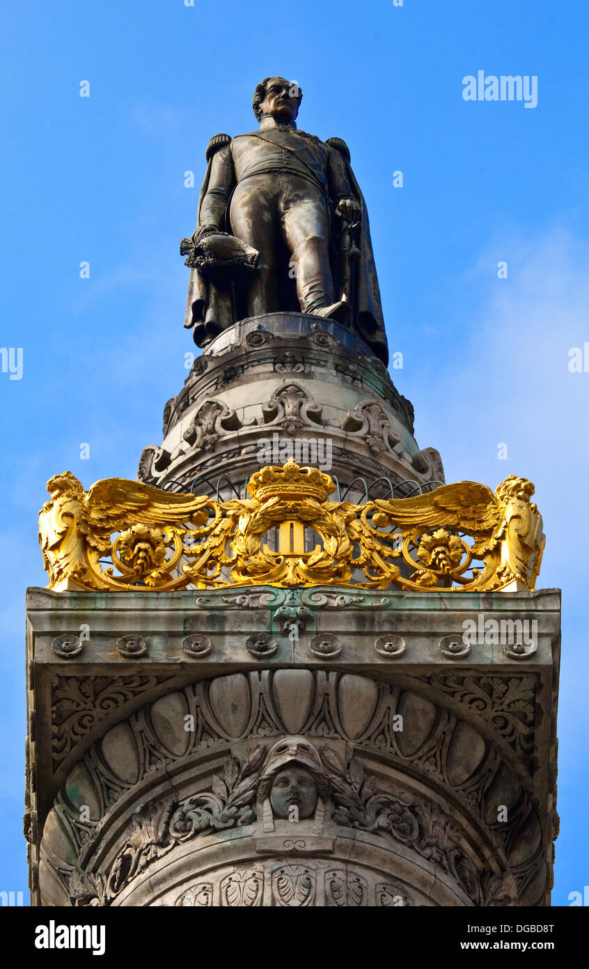 Statue du Roi Léopold I statue sur la Colonne du Congrès à Bruxelles. Banque D'Images