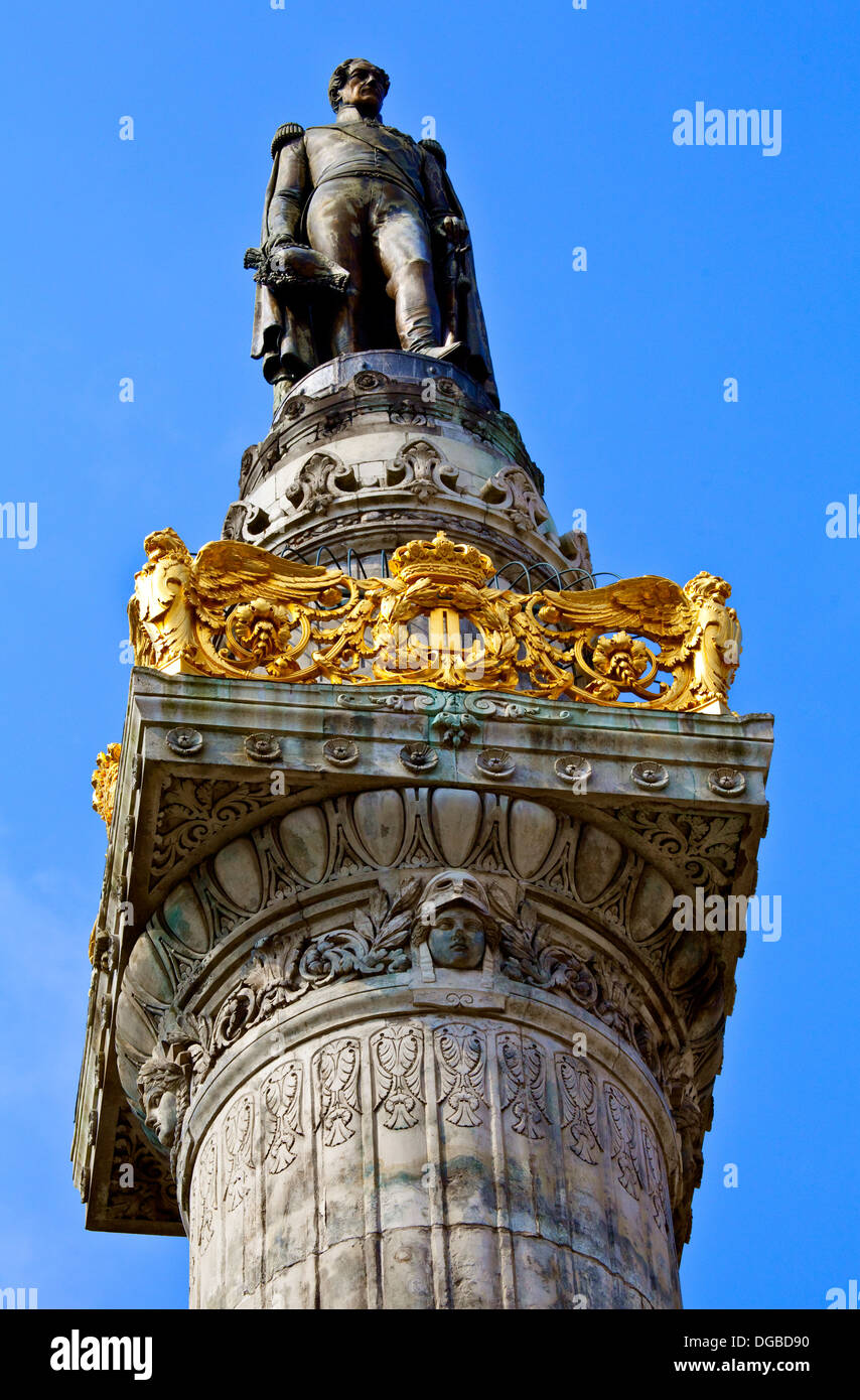Statue du Roi Léopold I statue sur la Colonne du Congrès à Bruxelles. Banque D'Images
