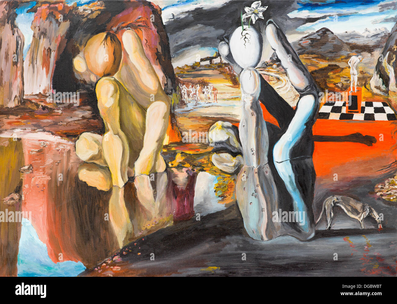 Peinture à l'huile illustrant une réplique d'une célèbre peinture faite par Salvador Dali Banque D'Images