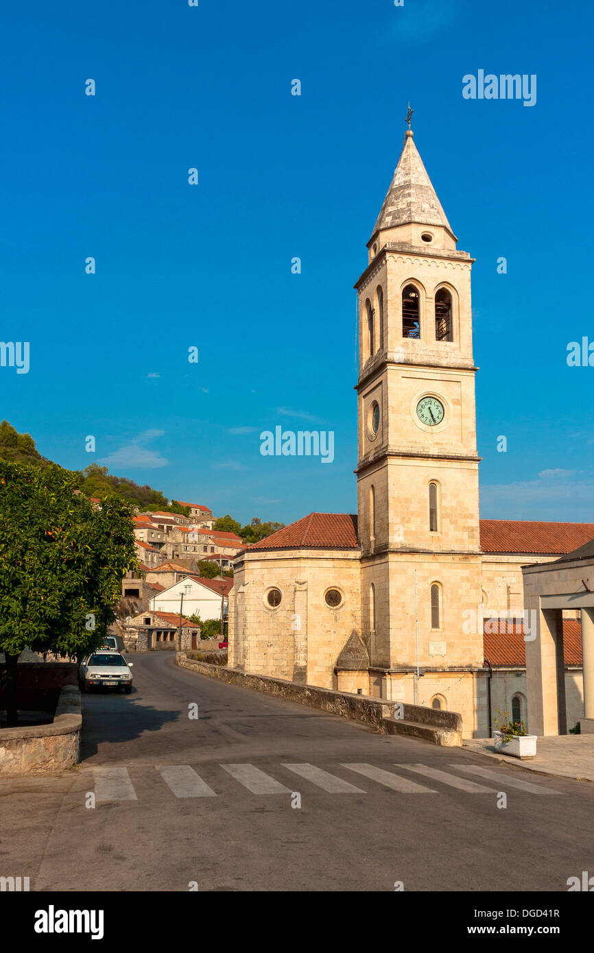 Église néo-roman de la Purification de Notre Dame à Cavtat sur l''île de Korcula, Croatie Banque D'Images