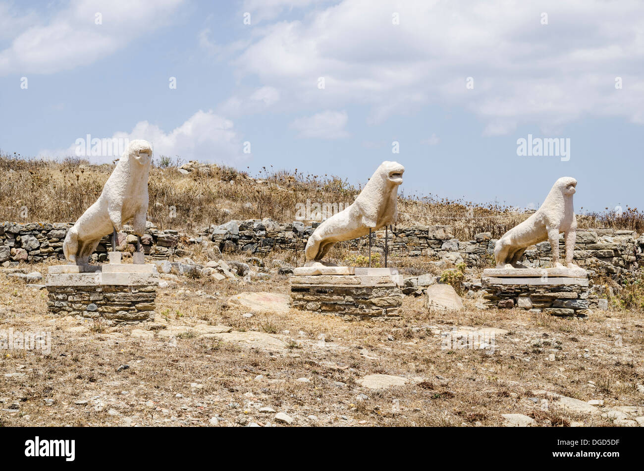 Terrasse des Lions, Delos, Cyclades, Grèce Banque D'Images