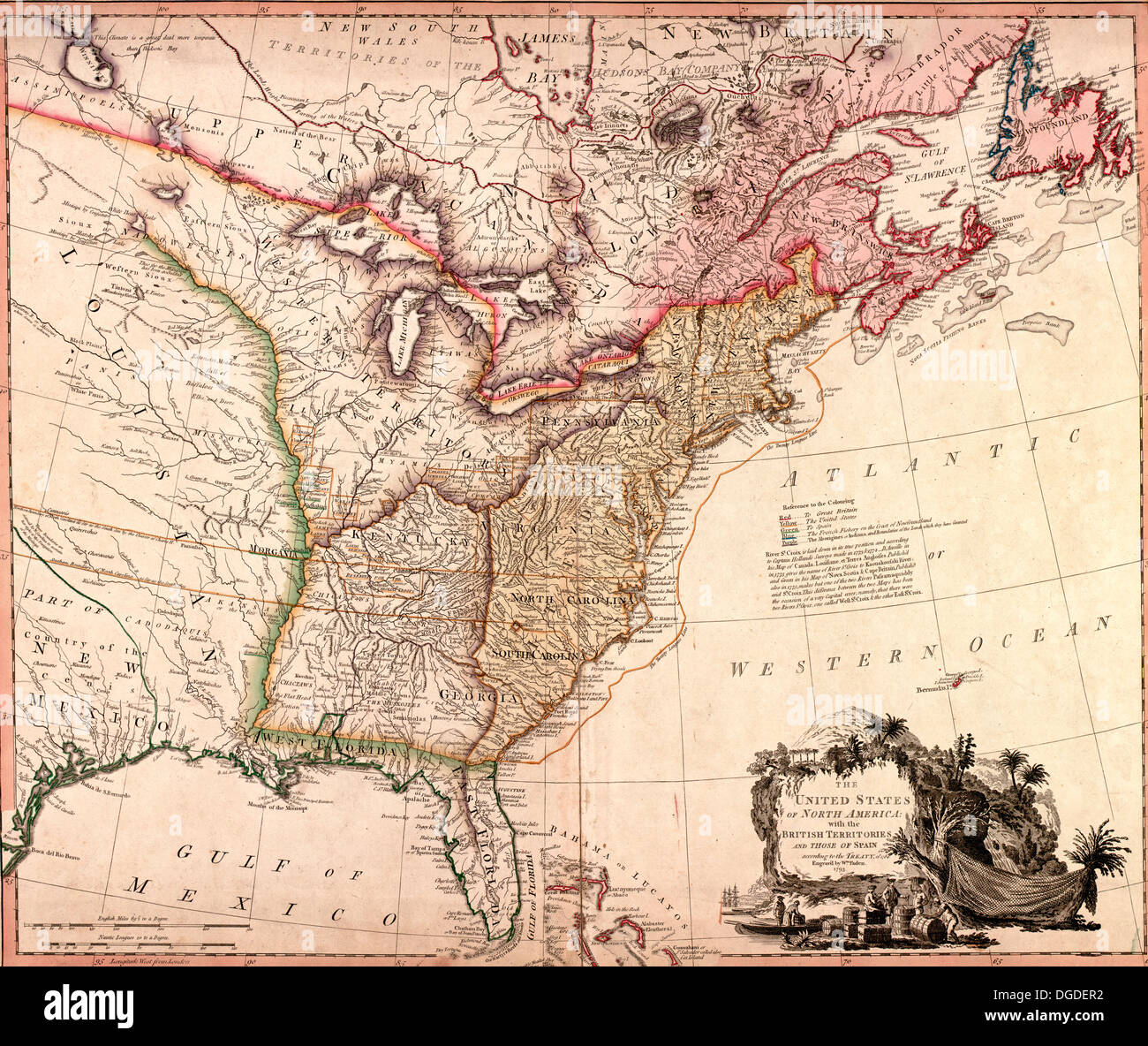 Les États-Unis d'Amérique du Nord, avec les territoires britanniques. 1793 Banque D'Images