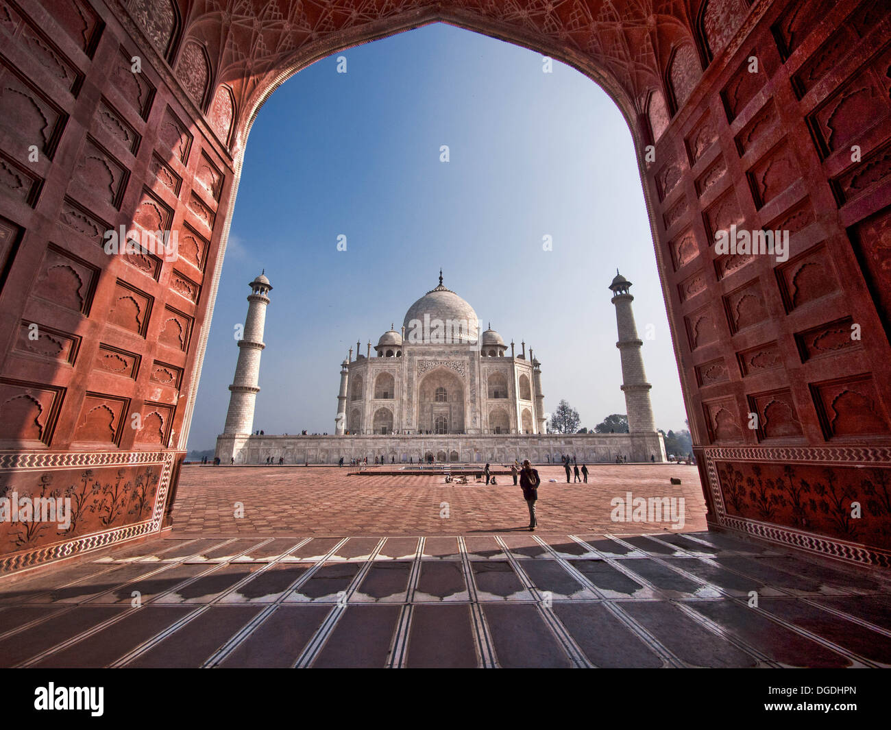 Le célèbre Taj Mahal à Agra, Uttar Pradesh, Inde. Banque D'Images