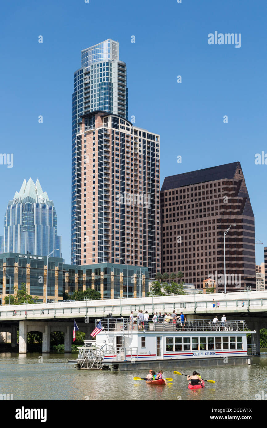 Excursion en bateau sur le lac Lady Bird skyline Austin Texas USA Banque D'Images