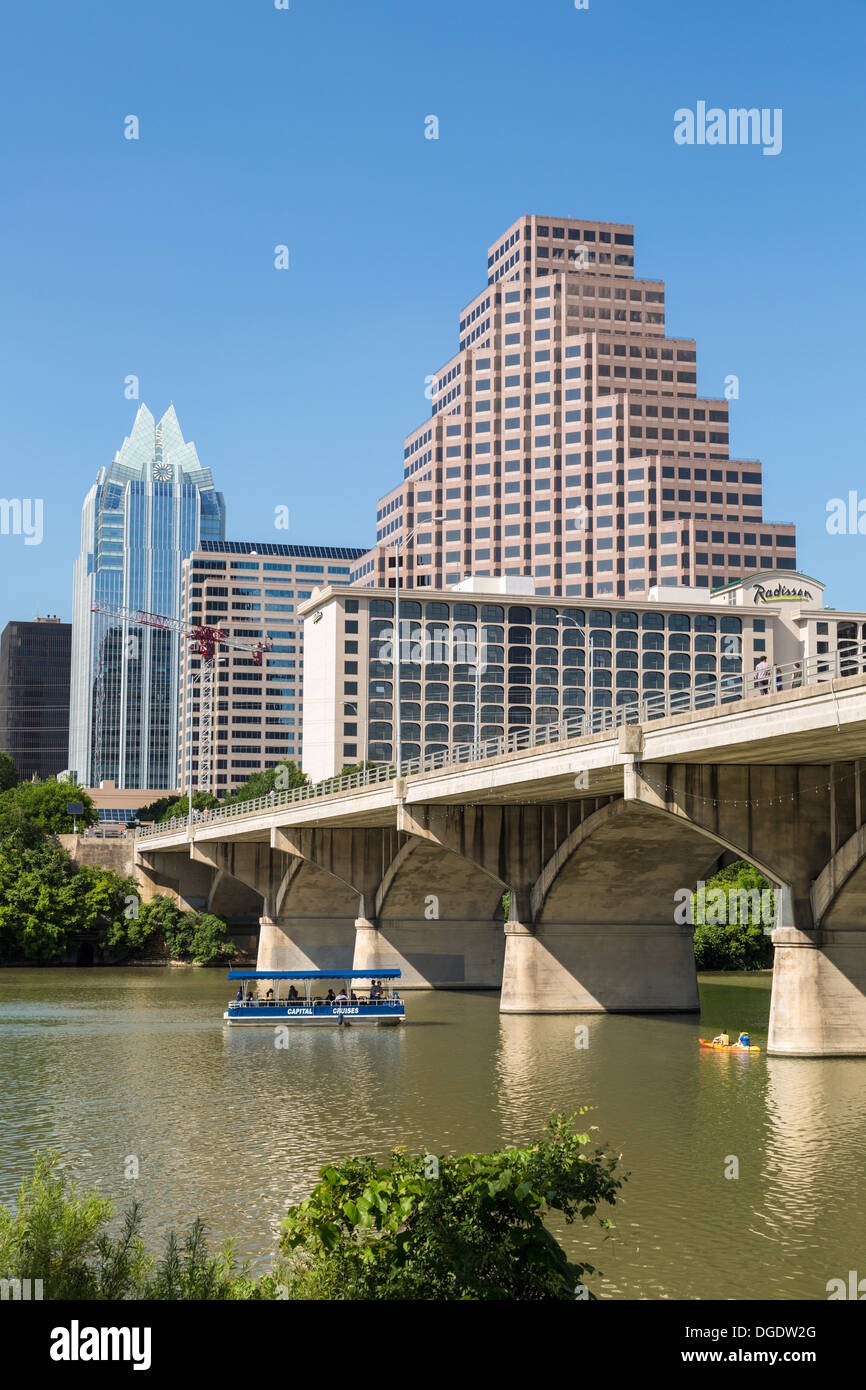 Excursion en bateau sur le lac Lady Bird skyline Austin Texas USA Banque D'Images