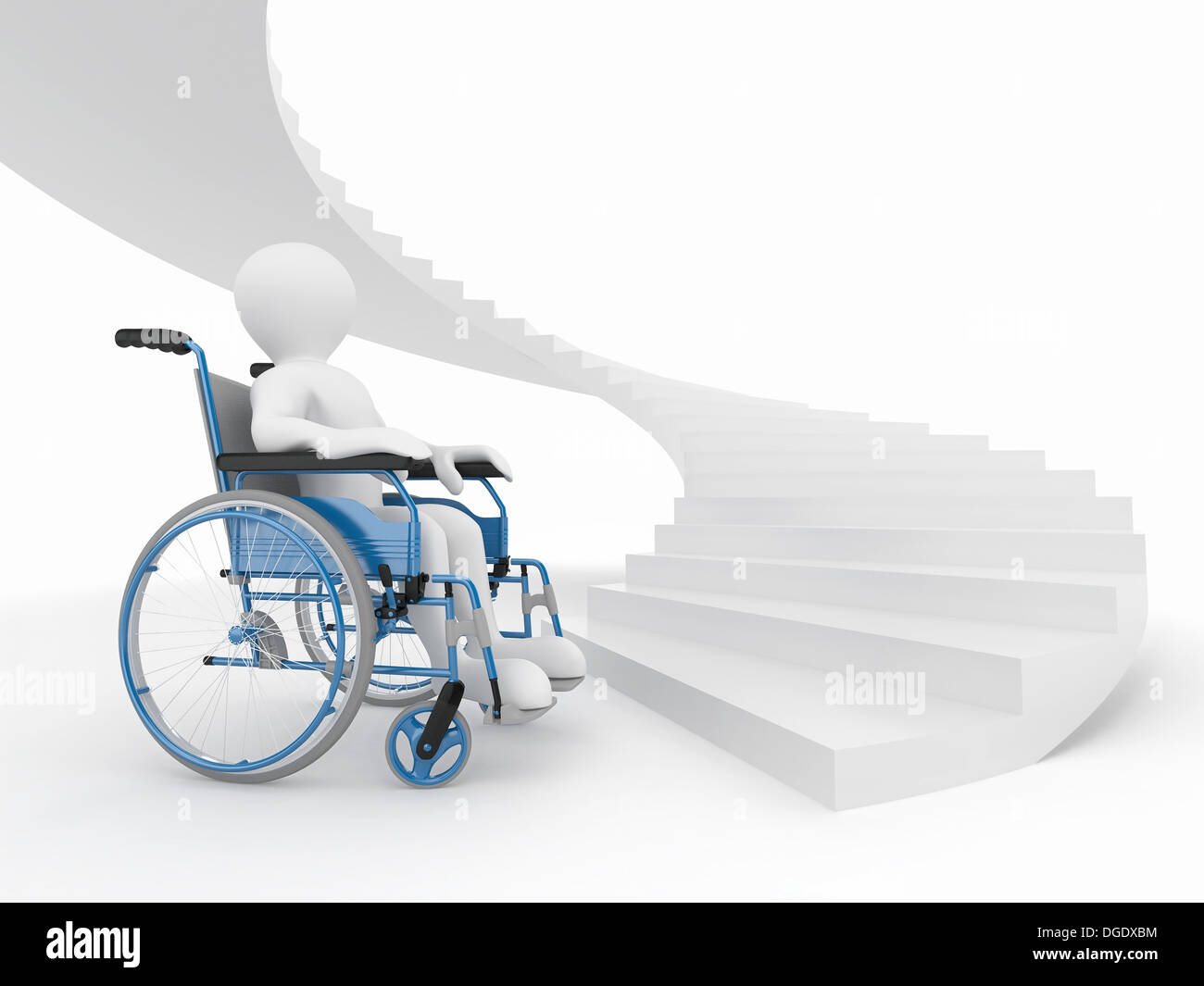 Les hommes en fauteuil roulant et des escaliers. Décision difficile. 3d Banque D'Images