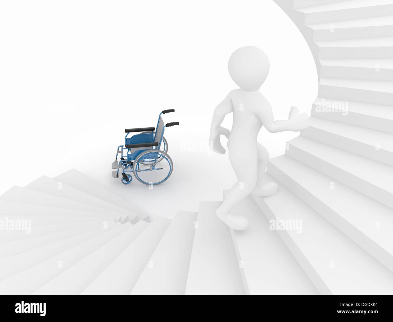 Les hommes en fauteuil roulant et des escaliers. Décision difficile. 3d Banque D'Images