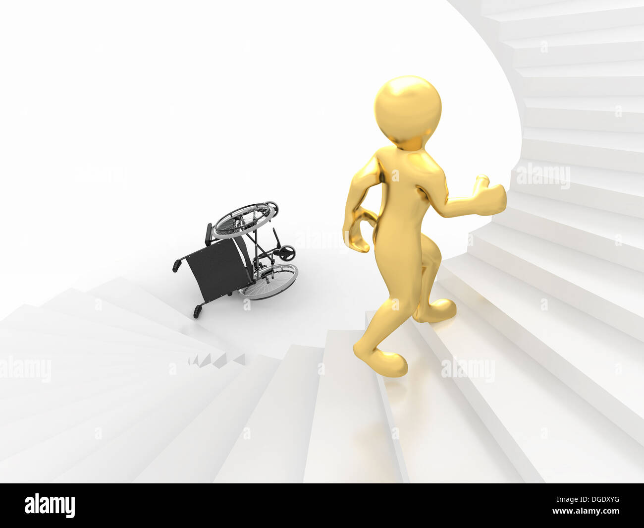 Les hommes en fauteuil roulant et des escaliers. Décision difficile. 3d Banque D'Images
