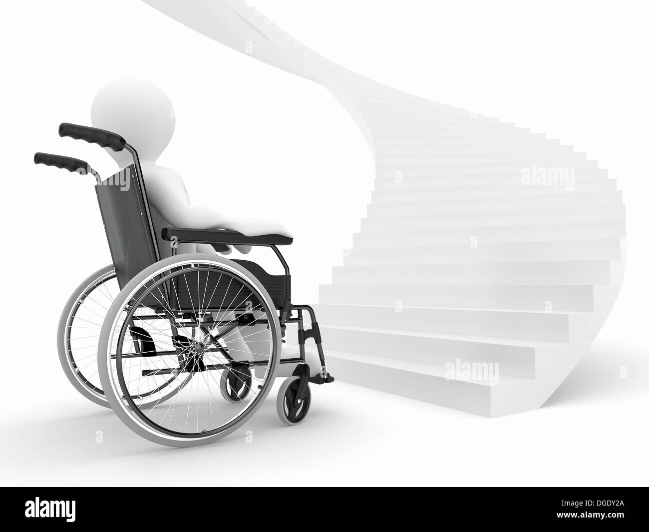 Les hommes en fauteuil roulant et des escaliers. Décision difficile. 3d Banque D'Images