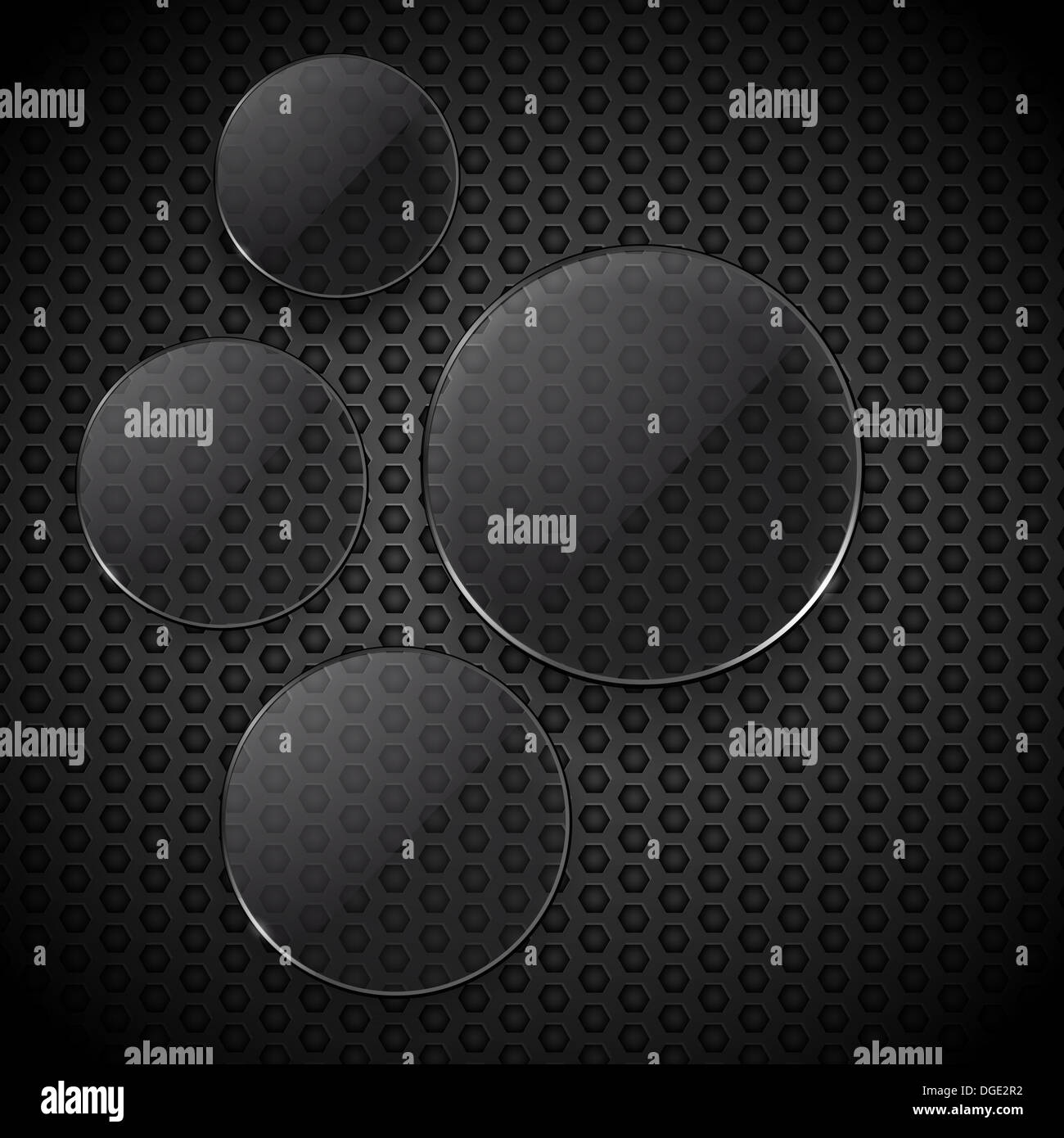 L'infographie avec lentilles en verre circulaire sur un fond de filet noir Banque D'Images