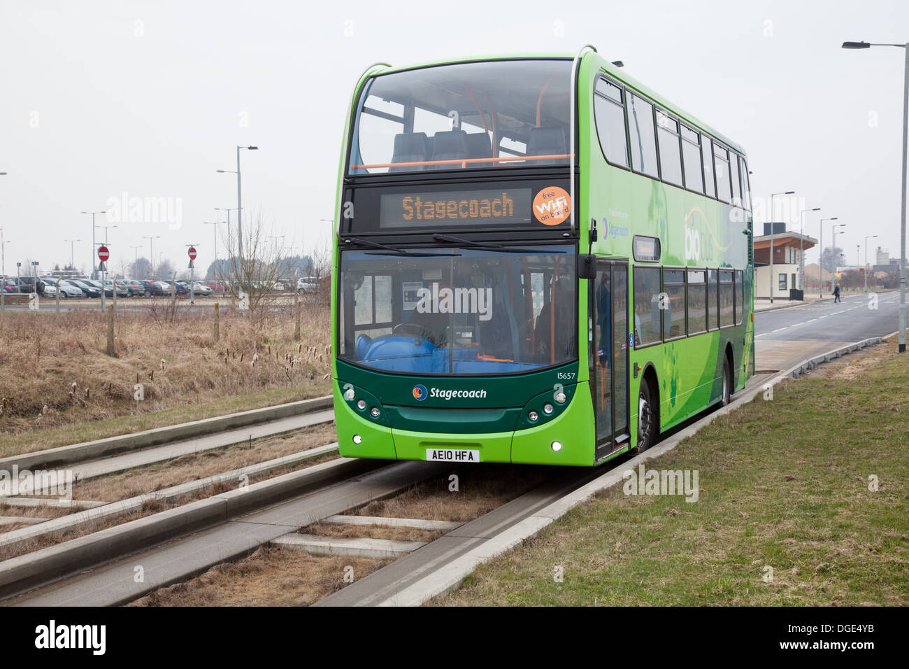 Le Cambridgeshire Busway guidé, connu localement comme le Busway, relie Cambridge, Huntingdon et St Ives dans le comté anglais de Cambridgeshire. Banque D'Images