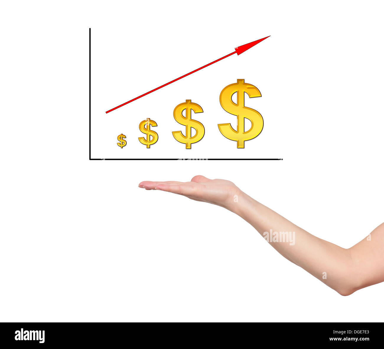 Graphique dollar plus de main sur fond blanc Banque D'Images