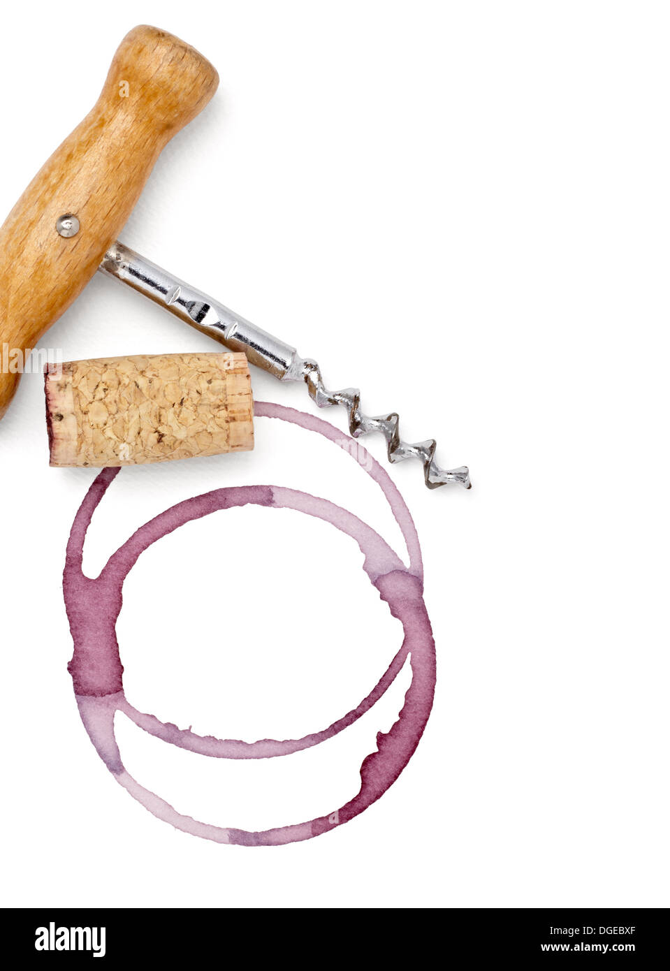Tache de vin et tire-bouchon Banque D'Images