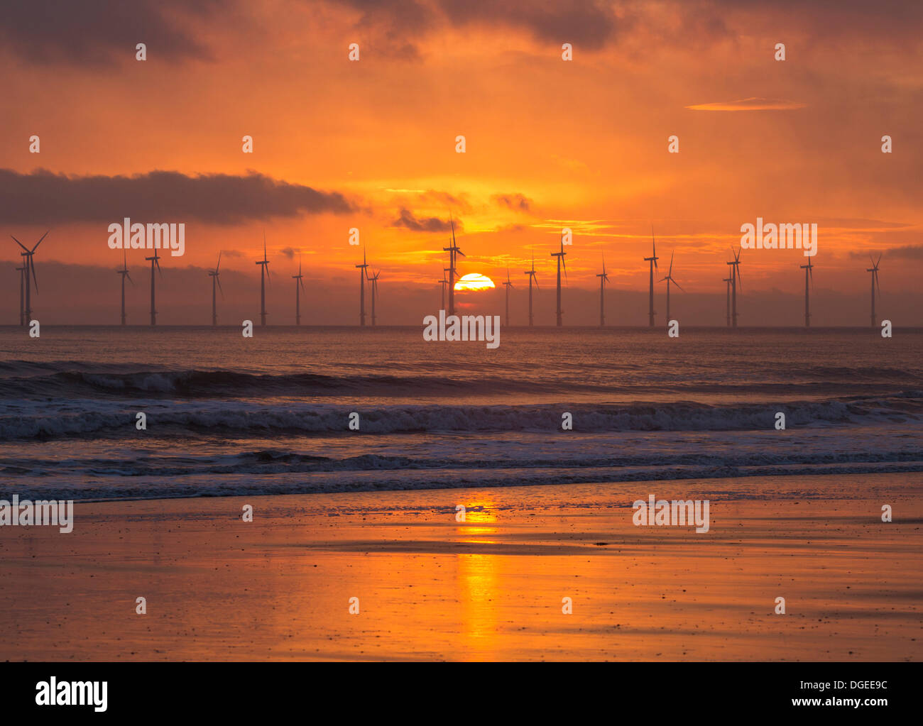 Parc éolien offshore de Teesside à Redcar sur la côte nord-est de l'Angleterre, Royaume-Uni Banque D'Images