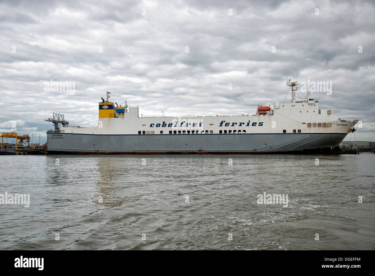 Victorine de Cobelfret ferries Ferry de Belgique amarré sur la Tamise à l'est de Purfleet London City. Banque D'Images