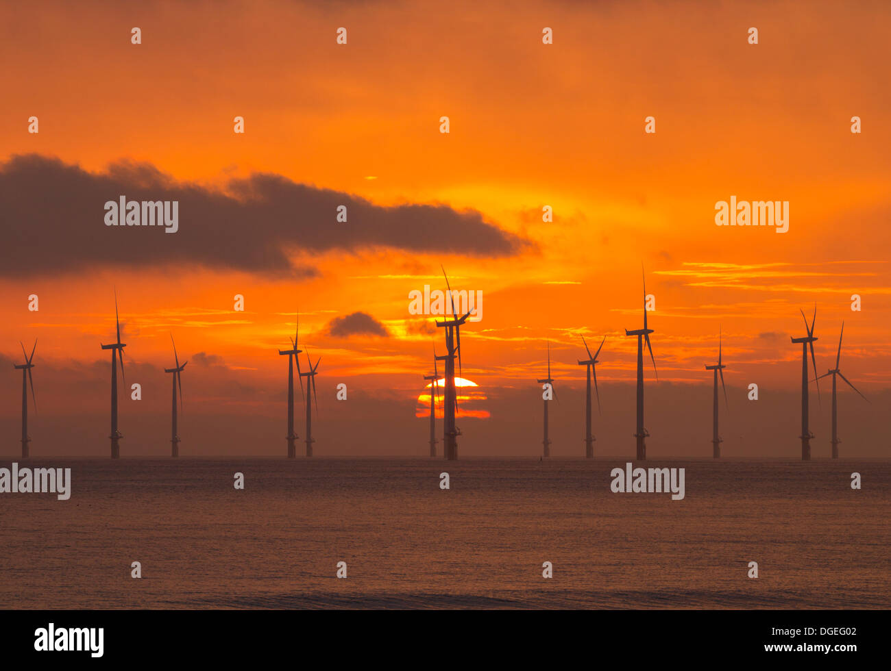 Parc éolien offshore de Teesside à Redcar sur la côte nord-est de l'Angleterre, Royaume-Uni Banque D'Images