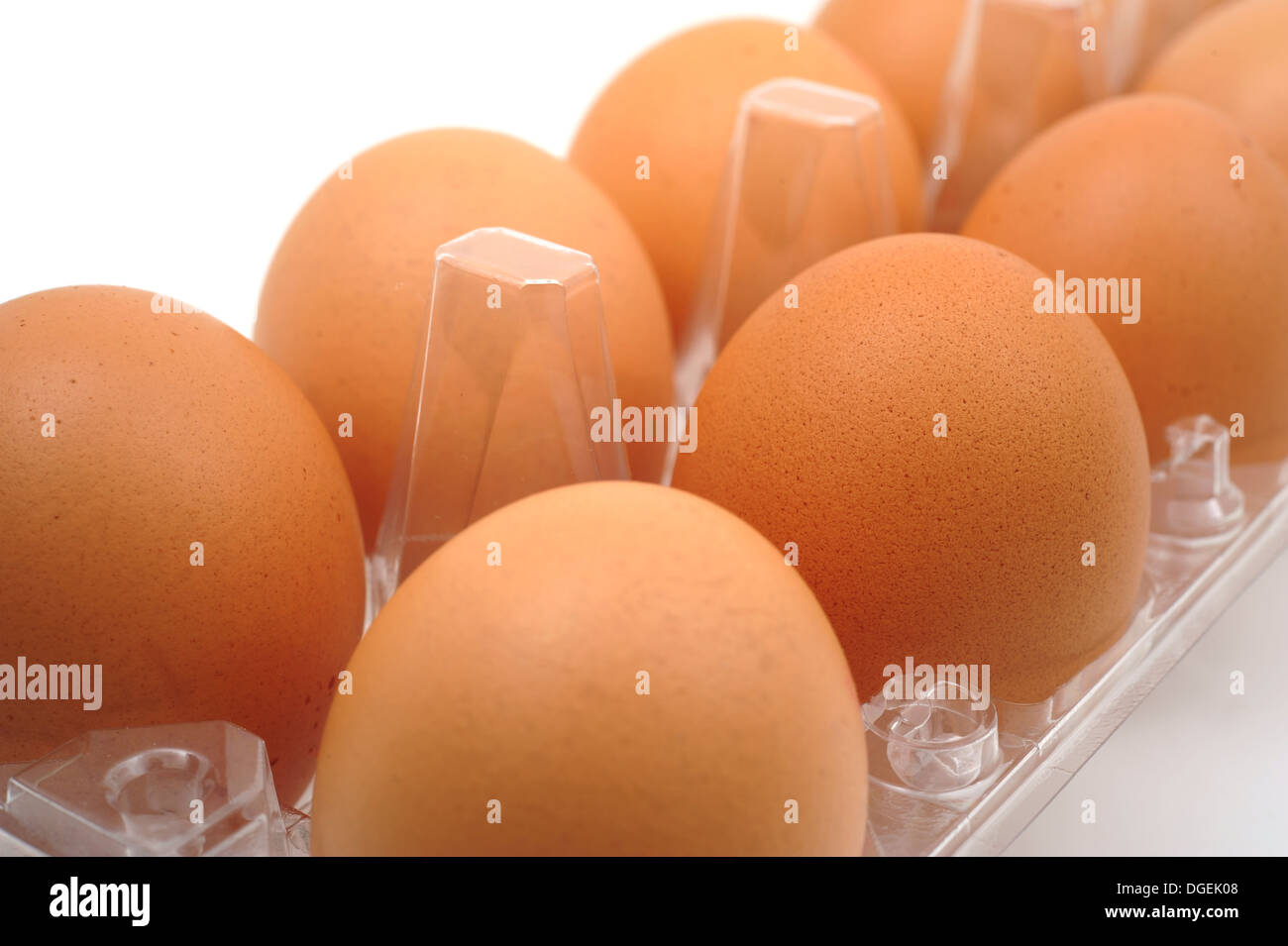 Oeufs dans la boîte en plastique Banque D'Images