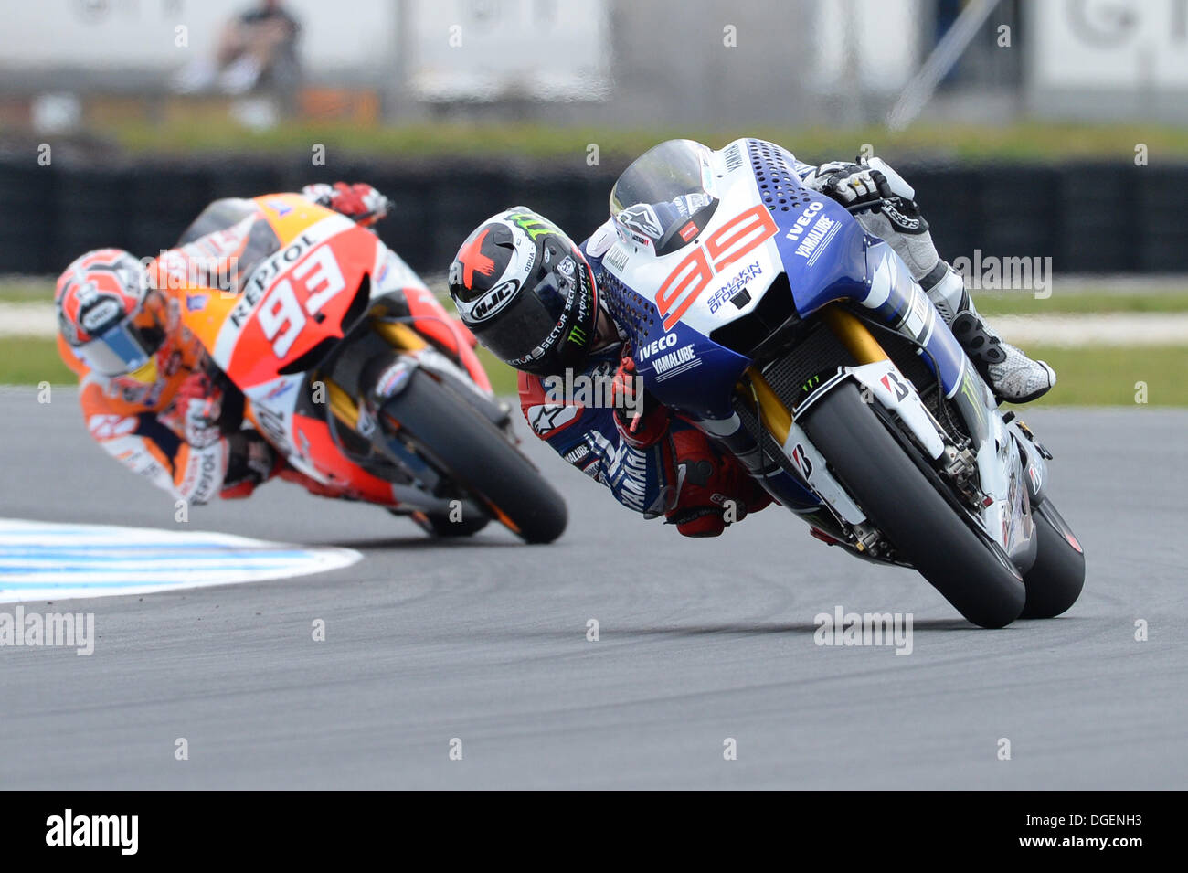 Phillip Island en Australie. 20 Oct, 2013. Jorge Lorenzo (Yamaha Factory Racing) et Marc Márquez (Repsol Honda Team)pendant la course de Phillip Island Crédit : Action Plus de Sports/Alamy Live News Banque D'Images