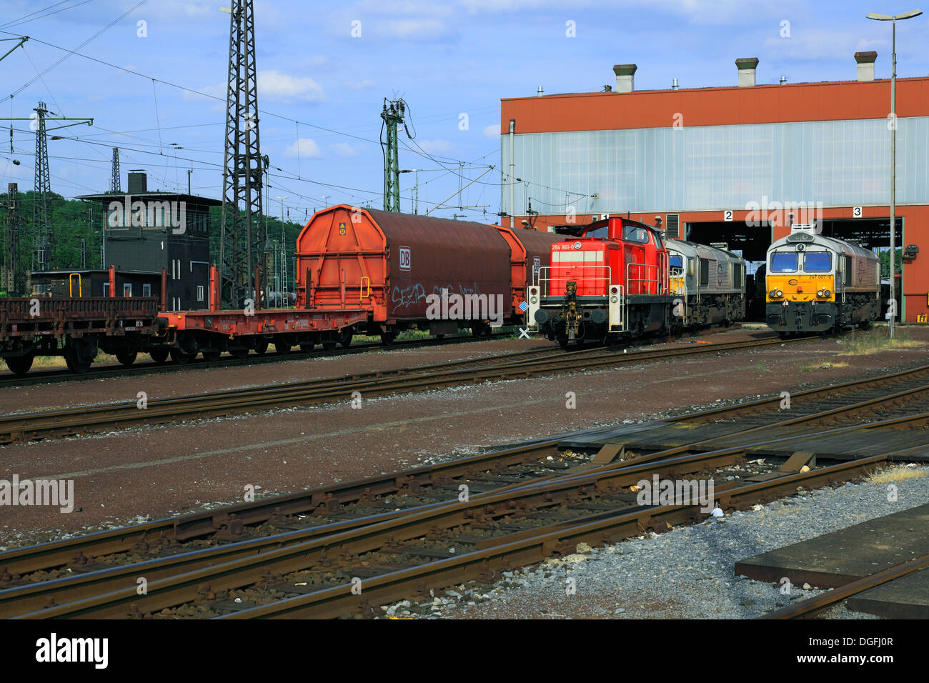 D-D-Oberhausen-Osterfeld, Oberhausen, Bas-rhin, Ruhr, Rhénanie, Rhénanie du Nord-Westphalie, NRW, chemins de fer fédéraux allemands, South-Station Osterfeld, triage, locomotives, wagons de chemin de fer Banque D'Images