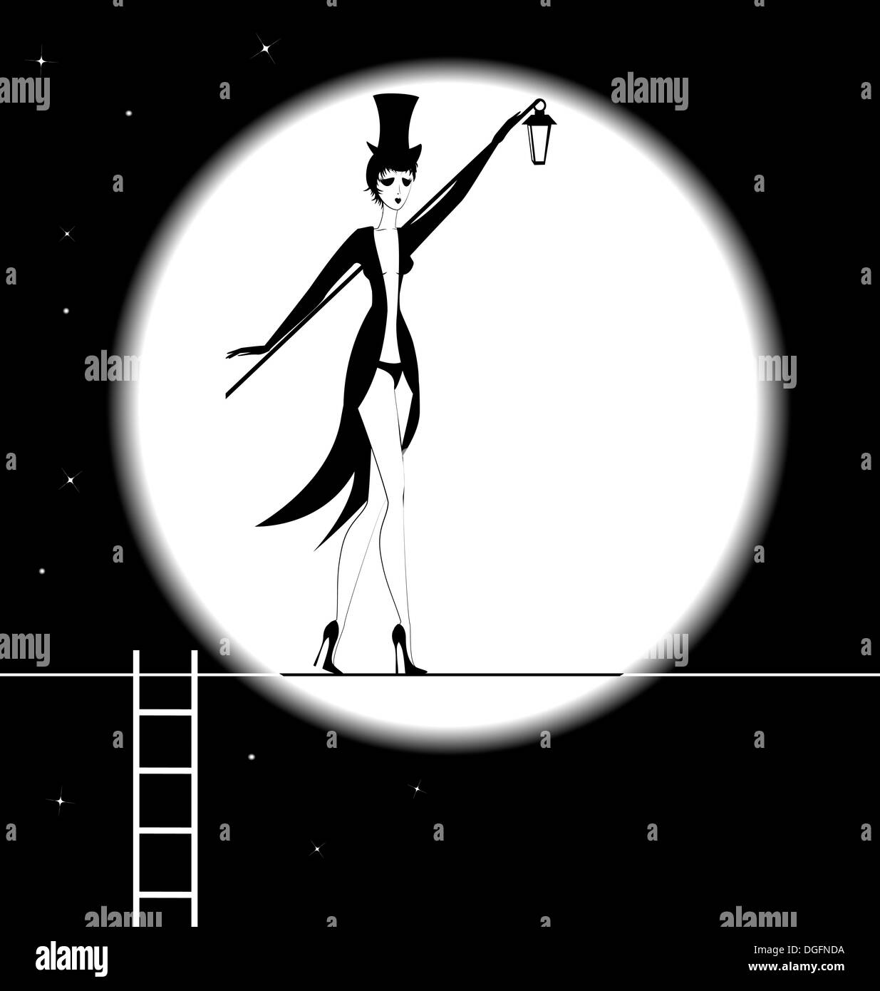 Mystérieuse jeune fille allume les étoiles dans la nuit de lune Banque D'Images