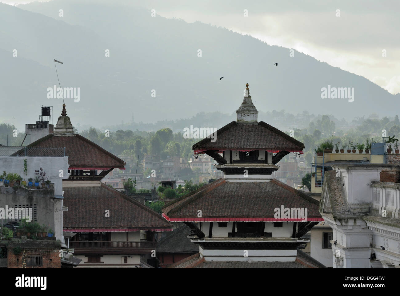 Vue sur les toits du temple, Durbar Square, Katmandou, Népal, Asie Banque D'Images