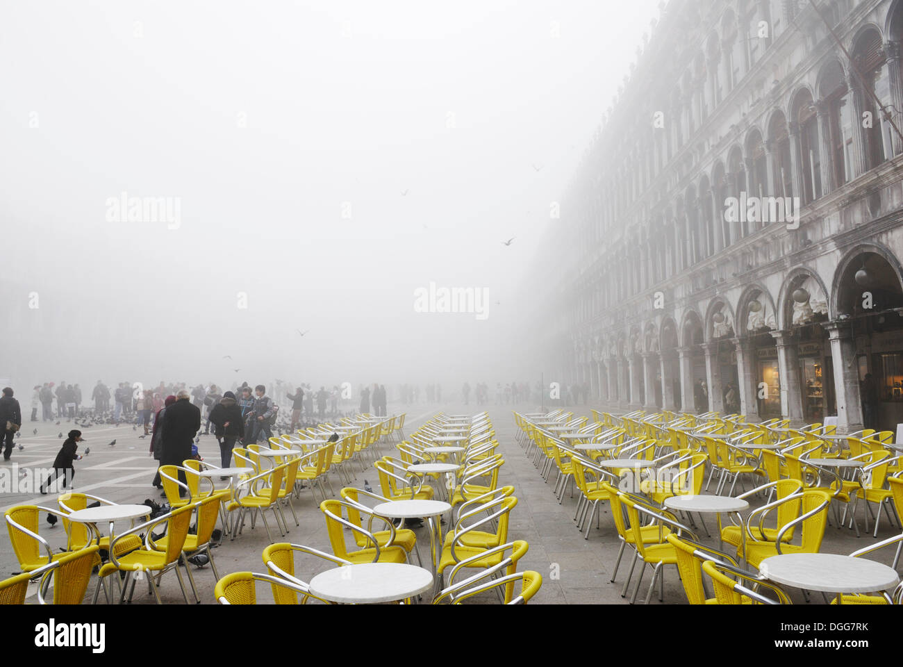 Bâtiments Procuratie dans le brouillard, la Place Saint Marc, Venise, Venise, Vénétie, Italie, Europe Banque D'Images
