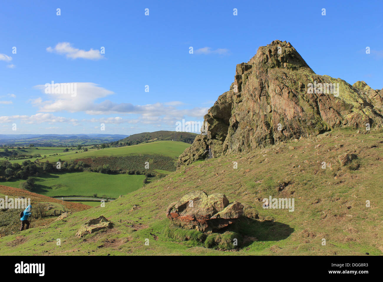 La Gaer Pierre sur le flanc de colline près de Hope Bowdler Church Stretton, Shropshire, Angleterre Banque D'Images