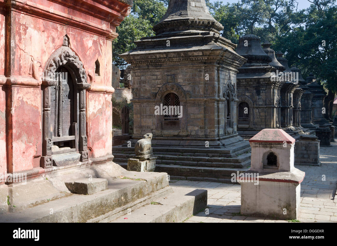 Petits autels dans les collines au-dessus du temple de Pashupatinath, Katmandou, Katmandou, Népal, Zone Bagmati Banque D'Images