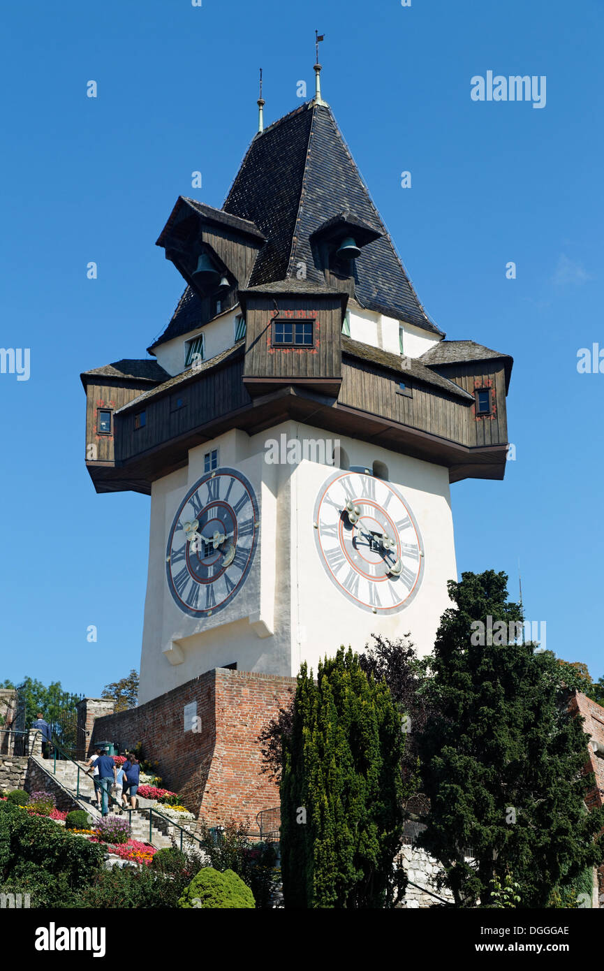 Graz Tour de l'horloge sur la montagne Schlossberg, Graz, capitale de l'état de Styrie, Autriche, Europe Banque D'Images