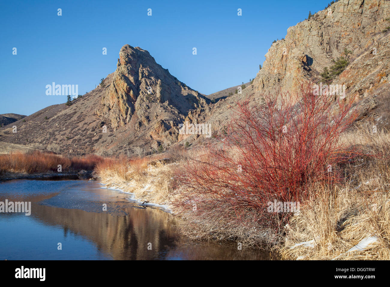 Eagle Rock nid et partiellement congelée embranchement nord de la rivière cache la poudre dans le nord du Colorado à Livermore, près de Fort Collin Banque D'Images