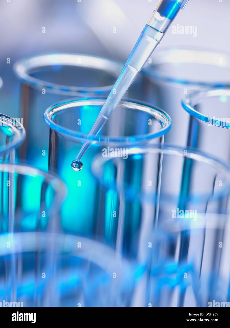 La chimie analytique - de l'échantillon à la pipette dans tube à essai pour analyse en laboratoire Banque D'Images