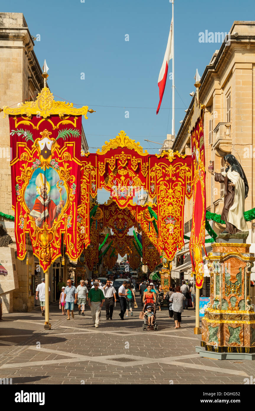 Festa Décorations, Republic Street, Valletta, Malte Banque D'Images